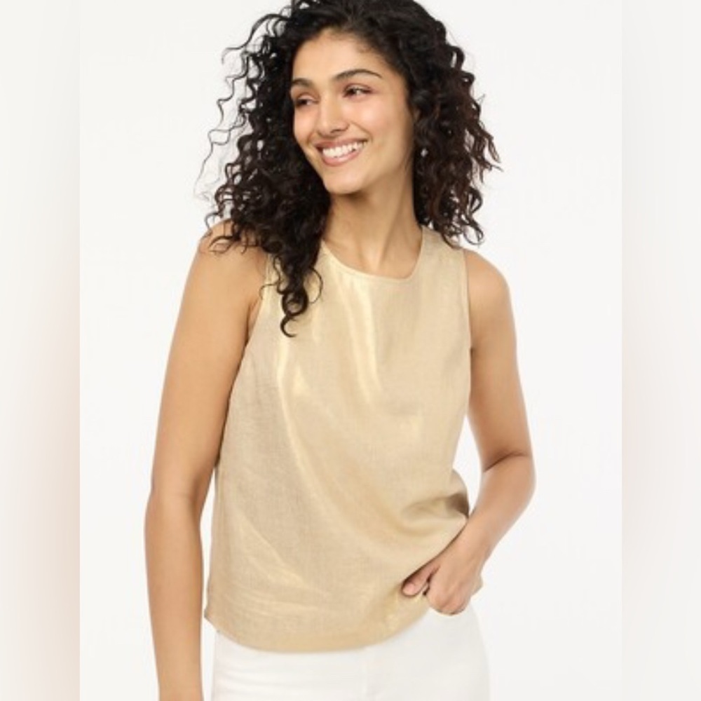 J. Crew Shimmer Linen Blend Shell Tank Top EUC